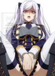 1girl alexia_midgar angry commentary_request english_text highres kage_no_jitsuryokusha_ni_naritakute! long_hair makiri_akira paid_reward_available red_eyes skirt white_background white_hair