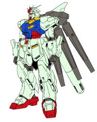  char's_counterattack fins full_body gundam head_fins hi-nu_gundam looking_to_the_side mecha mecha_focus mechanical_wings no_humans robot shinobufujiwara white_background wings 