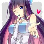  between_breasts blue_eyes bracelet breasts bridal_gauntlets bust choker finger_to_mouth frills heart jewelry long_hair multicolored_hair panty_&amp;_stocking_with_garterbelt solo stocking_(character) stocking_(psg) two-tone_hair washi_(micino) wink 