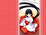  cherry_blossoms japanese_clothes long_hair miko sitting very_long_hair wallpaper 