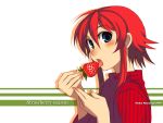  food fruit highres holding holding_fruit kusanagi_tonbo original red_hair short_hair strawberry sweater wallpaper 