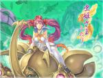  beetle bow breasts choker elbow_gloves gloves gradient_hair green_eyes haccan hair_bow hat headdress insect kiniro large_breasts logo long_hair multicolored_hair mushihime-sama mushihime-sama_futari official_art purple_hair reco skirt thighhighs title_drop twintails very_long_hair wallpaper white_legwear 