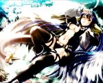  blue_hair dizzy gothic guilty_gear long_hair lying official_art on_back red_eyes ribbon tail tail_ribbon thighhighs wallpaper wings wink 