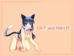  bikini blue_hair cat_ears catgirl fish mouth_hold red_eyes swimsuit tail wallpaper 