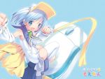  blue blue_eyes blue_hair clenched_hands computer_mouse detached_sleeves highres looking_back moetan one-piece_swimsuit open_mouth pastel_ink pop school_swimsuit short_hair single_thighhigh smile swimsuit swimsuit_costume thighhighs wallpaper white_school_swimsuit 