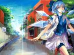  alternate_costume cirno contemporary faux_traditional_media mouth_hold popsicle solo touhou town xiezhua_(amyoy) 