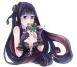  aqua_eyes breasts choker cleavage dessert eating fingerless_gloves flower food gloves hair_flower hair_ornament lace lowres multicolored_hair nail_polish open_mouth panty_&amp;_stocking_with_garterbelt pastry pinky_out solo stocking_(character) stocking_(psg) two-tone_hair yamori_(stom) 