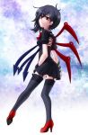  asymmetrical_wings black_hair black_legwear black_thighhighs garter_straps high_heels highres houjuu_nue idora kneepits lace lace-trimmed_thighhighs red_eyes shoes short_hair solo thigh-highs thighhighs touhou wings zettai_ryouiki 