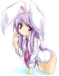  animal_ears bunny_ears dress_shirt leaning_forward long_hair necktie no_pants panties purple_eyes purple_hair red_eyes reisen_udongein_inaba shirt solo submerged tied touhou underwear water wet yumesato_makura 