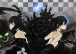  bare_shoulders bikini_top black_hair black_rock_shooter black_rock_shooter_(character) blue_eyes dead_master flat_chest green_eyes highres long_hair siv_(kuroino) twintails very_long_hair 