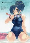  absurdres amazuyu_tatsuki bare_shoulders goggles highres one-piece_swimsuit original school_swimsuit sitting solo swimsuit wariza water wet yellow_eyes 