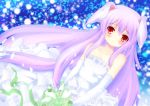  animal_ears bad_id bare_shoulders bouquet bunny_ears collarbone dress elbow_gloves flower gloves lolicon_mashimo long_hair purple_hair red_eyes reisen_udongein_inaba solo touhou wedding_dress white_gloves 
