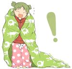  blanket child closed_eyes green_hair happy hoodie joanna_(mojo!) koiwai_yotsuba myrollingstar pajamas quad_tails short_hair smile solo yotsubato! 