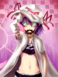  belt calpis-don choker cloak doughnut flat_chest food_in_mouth green_eyes hat jacket looking_at_viewer merry_nightmare midriff navel purple_hair ribbon short_hair skirt yumekui_merry 