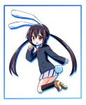  bad_id black_hair brown_eyes bunny_ears bunny_tail carrot highres jumping k-on! long_hair nakano_azusa school_uniform tail tamaran twintails 