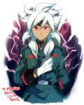  baddap_sleed hand_on_chest hand_on_own_chest hand_to_chest inazuma_eleven inazuma_eleven_(series) male military military_uniform red_eyes tattoo tetsuo uniform white_hair 