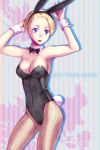  armpits bad_id blonde_hair blue_eyes breasts bunny_ears bunny_tail bunnysuit character_request cindy_lennox cleavage face fishnet_pantyhose fishnets pantyhose rakuto_mangan ran-neko resident_evil resident_evil_outbreak tail wrist_cuffs 