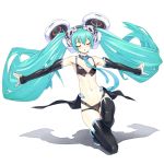  aqua_hair armpits boots closed_eyes detached_sleeves eyes_closed floating_hair hatsune_miku long_hair navel necktie outstretched_arms skirt solo spread_arms takada_kazuhiro thigh-highs thigh_boots thighhighs twintails very_long_hair vocaloid 