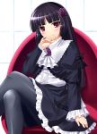  black_hair black_legwear black_pantyhose crossed_legs dress gokou_ruri gothic_lolita legs_crossed lolita_fashion long_hair makkemi ore_no_imouto_ga_konna_ni_kawaii_wake_ga_nai panties panties_under_pantyhose pantyhose red_eyes sitting solo underwear 