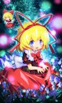  ayakashi_(monkeypanch) blonde_hair blue_eyes doll dress energy_ball flower highres kneeling lily_of_the_valley medicine_melancholy ribbon smile solo su-san touhou wings 