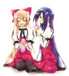  bad_id closed_eyes eyes_closed himemiya_chikane kannazuki_no_miko kurusugawa_himeko lowres multiple_girls pantyhose puffy_sleeves sari_(choppori) school_uniform seiza sitting smile 