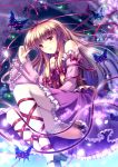  ankle_lace-up bad_id blonde_hair butterfly cherry_blossoms cross-laced_footwear detached_sleeves eien hat long_hair mary_janes no_hat no_headwear petals purple_eyes red_eyes ribbon shoes solo thigh-highs thighhighs touhou violet_eyes white_legwear white_thighhighs yakumo_yukari 