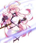  ahoge armor blonde_hair dokidokimuuchama long_hair midriff milla_maxwell mira_maxwell navel pink_hair solo sword tales_of_(series) tales_of_xillia very_long_hair weapon white_background wink 