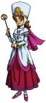  blonde_hair brown_hair cape curly_hair detached_sleeves dragon_quest dragon_quest_viii dress hat minnie official_art simple_background solo standing star toriyama_akira wand 