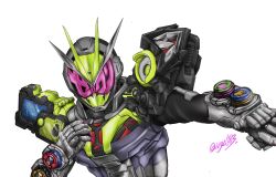  clenched_hand highres kamen_rider kamen_rider_zi-o kamen_rider_zi-o_(series) male_focus signature simple_background tokusatsu upper_body vgz083 white_background 