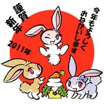  bi-nyo bunny carrot food happy_new_year jumping mochi new_year original pink_eyes rabbit red_eyes sun translated wagashi wink 