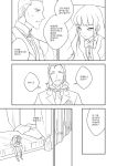  3boys bed bed_sheet closed_eyes comic crossdressinging facial_hair formal korean lineart male monochrome montanyaoh multiple_boys necktie pillow popped_collar sitting suit sweatdrop translation_request trap vest 