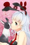  akeome animal_ears bunny bunny_ears bunny_girl bunnysuit green_eyes hisaba_iori long_hair new_year original rabbit silver_hair solo 