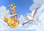  alternate_costume bird cloud clouds decilitre fly gloves goggles green_hair gumi headphones jacket short_hair shorts sky solo vocaloid 