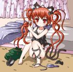  animal_ears barefoot brush cat_ears cat_tail dressing hairdressing kaenbyou_rin long_hair multiple_tails panties red_eyes red_hair redhead ribbon solo tail touhou twintails underwear usakou 