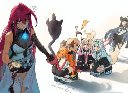  >_< 5girls ahoge animal_ear_fluff animal_ears asymmetrical_horns bare_shoulders barking black_hair black_shorts blonde_hair blue_fire blue_hair brown_hair collar colored_inner_hair demon_horns dog_ears dog_girl dog_tail dress elizabeth_rose_bloodflame elizabeth_rose_bloodflame_(1st_costume) fire fishnet_thighhighs fishnets fuwawa_abyssgard fuwawa_abyssgard_(1st_costume) gigi_murin gigi_murin_(1st_costume) gloves hair_ornament highres hololive hololive_english hood hoodie horns huge_ahoge jacket jiango leash long_hair mococo_abyssgard mococo_abyssgard_(1st_costume) multicolored_hair multiple_girls nerissa_ravencroft nerissa_ravencroft_(1st_costume) open_mouth orange_hoodie pink_hair red_hair shirt short_hair shorts siblings sisters streaked_hair tail thigh-highs twins twintails two-tone_hair very_long_hair virtual_youtuber white_dress 