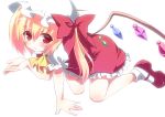  all_fours amanagi_seiji ascot blonde_hair flandre_scarlet hat mary_janes red_eyes shoes short_hair side_ponytail solo subaru_(insmode) the_embodiment_of_scarlet_devil touhou wings 