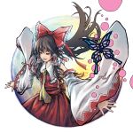  ascot bow brown_hair butterfly closed_eyes detached_sleeves eyes_closed hair_bow hair_ornament hakurei_reimu highres ikurah long_hair miko solo touhou 