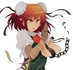  bad_id bandage bandages bun_cover chain chinese_clothes cuffs double_bun face flower hair_ornament hands ibara_kasen ibaraki_kasen open_mouth pink_rose pointy_ears red_eyes red_hair rex_k ribbon rose short_hair solo touhou 