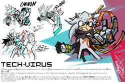  1boy animal_ears animal_nose arm_blade arm_cannon arzergex body_fur bracelet furry furry_male gloves gold_bracelet grey_fur hedgehog_boy highres jewelry robot short_tail silver_the_hedgehog sonic_(series) sonic_the_hedgehog_(2006) tail teeth weapon white_gloves yellow_eyes 