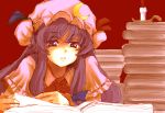  1girl book book_focus book_stack candle crescent face hat kuronuko_neero long_hair patchouli_knowledge purple_eyes purple_hair reading revision sketch solo touhou violet_eyes 