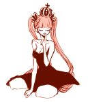 cleavage closed_eyes crown dress eyes_closed finger_to_mouth long_hair monochrome one_piece perona pink_hair simple_background sketch twintails uro_(fjkl1040) 