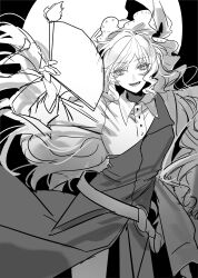  1girl absurdres bikini black_bikini collared_shirt doku_kobuko hand_fan hat highres holding holding_fan long_hair looking_at_viewer mob_cap shirt solo swimsuit touhou very_long_hair watatsuki_no_toyohime 