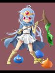  bad_id blood blue_hair blush boots cape circlet dragon_quest dragon_quest_iii elbow_gloves gloves hoimi_slime nosebleed red_eyes rupa sage_(dq3) slime_(dragon_quest) staff 