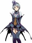  blue_hair bnahabra_(armor) brown_eyes capcom carlos_toshiki hat monster_hunter monster_hunter_portable_3rd short_hair silver_hair simple_background smile solo suit top_hat white_background 
