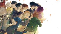  6+boys 6+girls :d absolutely_everyone annotated black_coat black_eyes black_hair black_shirt blonde_hair breathing742105 brown_eyes brown_hair clenched_hand closed_eyes coat everyone falling_petals green_hoodie grin group_hug hair_bun hair_flowing_over han_sooyoung hand_on_another's_head hand_on_another's_shoulder highres hood hood_down hoodie hug jang_hayoung jung_heewon kim_dokja kim_namwoon kyrgios_rodgraim lee_gilyoung lee_hyunsung lee_jihye lee_seolhwa mini_person miniboy multiple_boys multiple_expressions multiple_girls namgung_minyoung omniscient_reader's_viewpoint out_of_frame petals ponytail purple_hair purple_hoodie shin_yoosung shirt short_hair size_difference smile white_coat white_hair yoo_joonghyuk yoo_sangah 