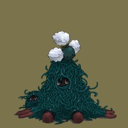  black_eyes brown_background jumpluff no_humans pokemon pokemon_(creature) simple_background sitting tangela tangrowth yamipika 