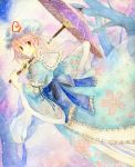  cherry_blossoms ghost hat japanese_clothes mononofu7 oriental_umbrella pink_eyes pink_hair red_eyes saigyouji_yuyuko solo touhou traditional_media umbrella watercolor_(medium) 