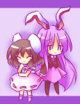 2girls animal_ears bunny_ears inaba_tewi multiple_girls pantyhose purple_hair reisen_udongein_inaba tilde_(ice_cube) touhou 