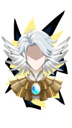  1boy absurdres brooch capelet faceless facing_viewer hazefriz7 highres jewelry male_focus nice_(to_be_hero_x) portrait short_hair solo swept_bangs to_be_hero to_be_hero_x white_hair 