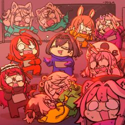  6+girls ahoge among_us animal_ear_fluff animal_ears asymmetrical_horns bandaid bandaid_hair_ornament black_(among_us) black_(among_us)_(cosplay) blonde_hair blue_(among_us) blue_(among_us)_(cosplay) blue_eyes blue_hair blue_hairband braid brown_hair cecilia_immergreen chain chain_headband chibi colored_inner_hair cosplay crewmate_(among_us) crewmate_(among_us)_(cosplay) cyan_(among_us) cyan_(among_us)_(cosplay) dog_ears dog_girl dog_tail elizabeth_rose_bloodflame fake_horns fuwawa_abyssgard gem gem_hair_ornament ghost_(among_us) ghost_(among_us)_(cosplay) gigi_murin green_streaks grey_hair hair_intakes hair_ornament hairband highres holding holding_knife holoadvent holojustice hololive hololive_english horn_hairband horns huge_ahoge irys_(hololive) irys_(maid)_(hololive) jellyfish_cut jewel_under_eye knife koseki_bijou lace-trimmed_headdress lime_(among_us) lime_(among_us)_(cosplay) long_hair low_twin_braids mococo_abyssgard mori_calliope multicolored_hair multiple_girls open_mouth orange_(among_us) orange_(among_us)_(cosplay) orange_hair ouro_kronii panther_ears panther_girl pink_(among_us) pink_(among_us)_(cosplay) pink_eyes pink_hair pink_hairband purple_(among_us) purple_(among_us)_(cosplay) purple_gemstone purple_hair rabbit_ears raora_panthera red_(among_us) red_(among_us)_(cosplay) siblings sisters smile streaked_hair tail takanashi_kiara twin_braids twins twintails two-tone_hair uneven_horns very_long_hair violet_eyes virtual_youtuber wakatsuki_misato winding_key yellow_(among_us) yellow_(among_us)_(cosplay) 